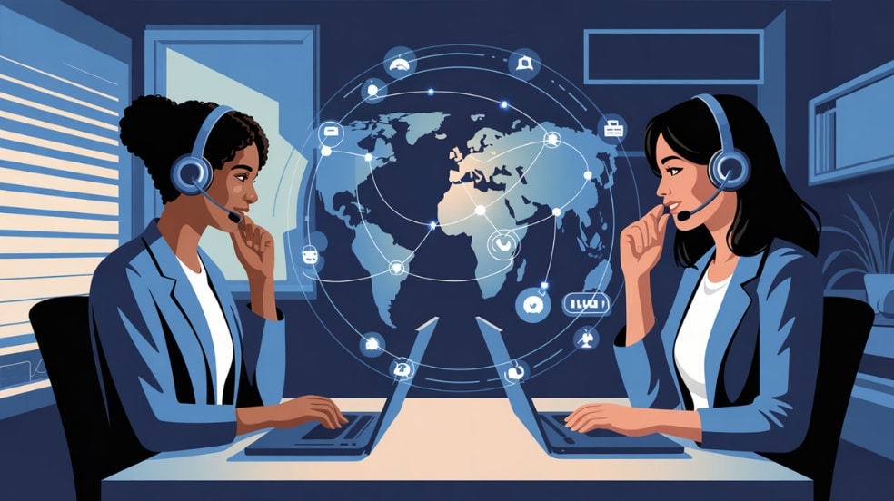 Ilustración de dos personas hablando por medio de una video llamada